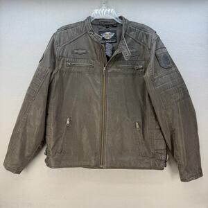 Harley Davidson Jacket Men's XL Grey Brown Lined Embroidery Pack Patch Skull